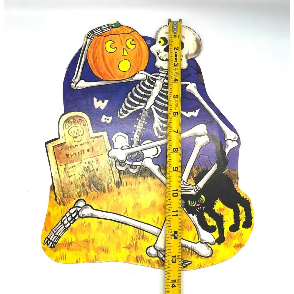 Vintage USA Halloween Die Cut Skeleton Decoration Double Sided 13.5